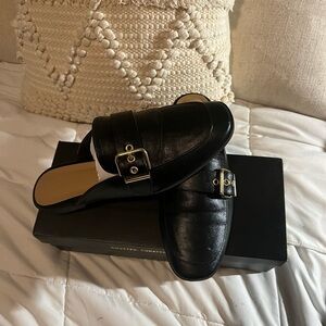 Black Buckle Mules
